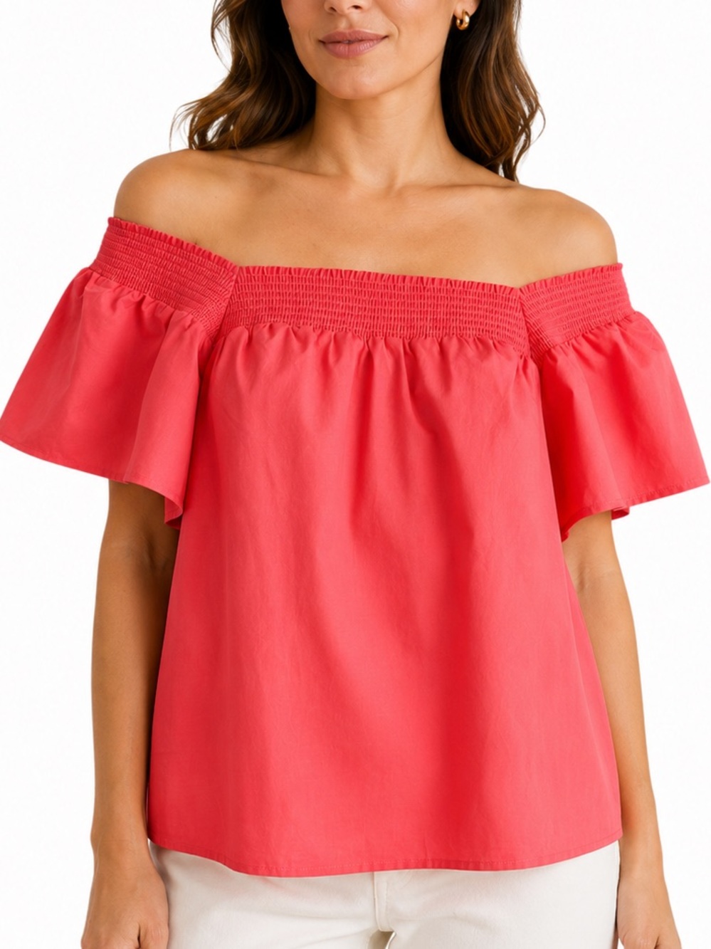 Rails Sonora S Flutter Sleeve Organic Cotton / Lyocell Top Coral Relaxed Fit NEW